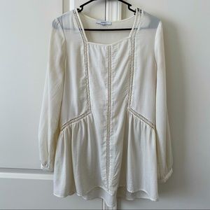 RO & DE by Anthropologie Peplum Tunic Top Boho Square Neck Cream Color Size S